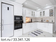 modern white wooden kitchen interior. Стоковое фото, фотограф Сергей Старуш / Фотобанк Лори
