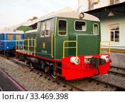 Маневровый тепловоз ТГК-2-1, ретро-выставка железнодорожной техники, город Воронеж (2019 год). Редакционное фото, фотограф Вячеслав Палес / Фотобанк Лори