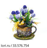 Decorative easter flower arrangement of hyacinths on white background. Стоковое фото, фотограф Андрей Зык / Фотобанк Лори