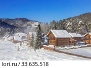 View of the winter Altai, the village of Artybash on the Bank of the Biya river in the morning fog. Altai Republic, Russia (2020 год). Стоковое фото, фотограф Наталья Волкова / Фотобанк Лори