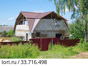 Строительство дома из газобетонных блоков (2018 год). Стоковое фото, фотограф Елена Коромыслова / Фотобанк Лори