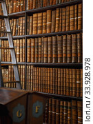 The Long Room interior Of The Old Library At Trinity College. Marble busts of great people and shelves with antique tomes. Стоковое фото, фотограф Nataliia Zhekova / Фотобанк Лори