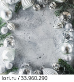 Christmas background with perimeter Christmas decorations. Стоковое фото, фотограф Nataliia Zhekova / Фотобанк Лори