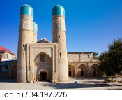 Chor Minor ( Madrasah of Khalif Niyaz-kul),  historic gatehouse for a destroyed madrasa in the historic city of Bukhara, Uzbekistan (2015 год). Стоковое фото, фотограф Куликов Константин / Фотобанк Лори