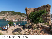 Sevastopol, Crimea - July 3. 2019. View of the Balaklava Bay from the Genoese fortress Chembalo. Редакционное фото, фотограф Володина Ольга / Фотобанк Лори