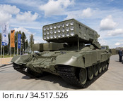 Heavy flamethrower system TOS-1A at the exhibition Of the international military-technical forum "Army-2020". Patriot Park, Odintsovo, Moscow region, Russia. Редакционное фото, фотограф Наталья Волкова / Фотобанк Лори