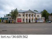 This building was built by the manufacturer Konovalov as a nursery for factory children, 07/19/2020, the city of Vichuga, Ivanovo region, Russia. Редакционное фото, фотограф Валерий Смирнов / Фотобанк Лори