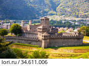 Medieval castle of Montebello on summer day. Bellinzona. Switzerland. Стоковое фото, фотограф Яков Филимонов / Фотобанк Лори