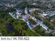 Вид с высоты на Свято-Боголюбский женский монастырь осолнечным  августовским днем. Боголюбово, Россия (2020 год). Стоковое фото, фотограф Виктор Карасев / Фотобанк Лори