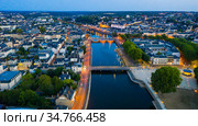 Evening aerial view of city of Laval and the Mayenne river. France. Стоковое фото, фотограф Яков Филимонов / Фотобанк Лори