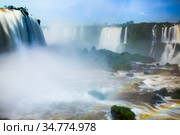 Waterfall Cataratas del Iguazu on Iguazu River, Brazil. Стоковое фото, фотограф Яков Филимонов / Фотобанк Лори