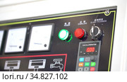 Switches on control panel of glass processing machine. Стоковое видео, видеограф Гурьянов Андрей / Фотобанк Лори