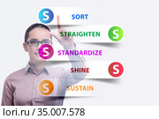 Businesswoman in 5S workplace organisation concept. Стоковое фото, фотограф Elnur / Фотобанк Лори
