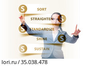 Businesswoman in 5S workplace organisation concept. Стоковое фото, фотограф Elnur / Фотобанк Лори