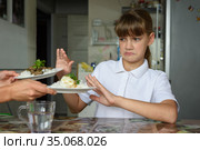 Девочка отказывается от приема домашней  пищи в обед. Стоковое фото, фотограф Иванов Алексей / Фотобанк Лори