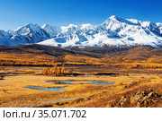 Russia, Altai republic, Yeshtykel tract, snowy mountain peaks of north chui ridge. Стоковое фото, фотограф Наталья Волкова / Фотобанк Лори