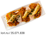 Morrocan lamb and harissa rolls with couscous. Стоковое фото, фотограф Яков Филимонов / Фотобанк Лори