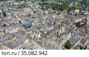 Scenic aerial view of walled Breton town of Dinan on sunny summer day, France. Стоковое видео, видеограф Яков Филимонов / Фотобанк Лори