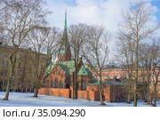 German Church (Saksalainen kirkko) in March afternoon. Helsinki, Finland (2019 год). Стоковое фото, фотограф Виктор Карасев / Фотобанк Лори