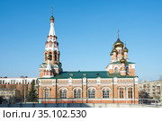 Вознесенско-Феодосиевская церковь в городе Перми. Псевдорусский стиль архитектуры (2020 год). Стоковое фото, фотограф Юрий Карачев / Фотобанк Лори