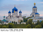 Вид на храмы Свято-Боголюбского женского монастыря августовским утром. Боголюбово, Владимирская область. Россия (2020 год). Стоковое фото, фотограф Виктор Карасев / Фотобанк Лори