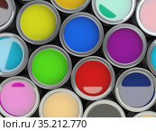Open paint cans placed close to each other. Сolor palette concept. Стоковая иллюстрация, иллюстратор Маринченко Александр / Фотобанк Лори