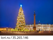 Новогодняя ель на Дворцовой площади в Санкт-Петербурге (2021 год). Редакционное фото, фотограф Baturina Yuliya / Фотобанк Лори