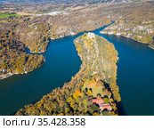 Aerial view of Ter river, Catalonia. Стоковое фото, фотограф Яков Филимонов / Фотобанк Лори