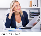 Worried female manager in office. Стоковое фото, фотограф Яков Филимонов / Фотобанк Лори
