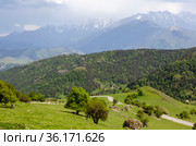 Панорама кавказских гор. Республика Ингушетия. Стоковое фото, фотограф Сергей Афанасьев / Фотобанк Лори