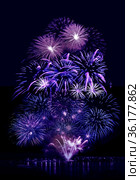 Beautiful fireworks in night sky. Стоковое фото, фотограф ElenArt / Фотобанк Лори