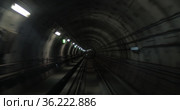 Train making his way in dark underground tunnel. Стоковое фото, фотограф Данил Руденко / Фотобанк Лори