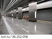 Narodnoye Opolcheniye (People's Militia Street), station on Bolshaya Koltsevaya line of Moscow Metro. It opened on 1 April 2021. Редакционное фото, фотограф Валерия Попова / Фотобанк Лори