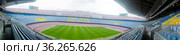 Panorama of empty Camp Nou, home stadium of FC Barcelona (2021 год). Редакционное фото, фотограф Яков Филимонов / Фотобанк Лори