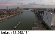 Rotterdam cityscape with Erasmus Bridge, aerial. Стоковое фото, фотограф Данил Руденко / Фотобанк Лори