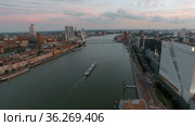 Aerial city view of Rotterdam with river. Стоковое фото, фотограф Данил Руденко / Фотобанк Лори