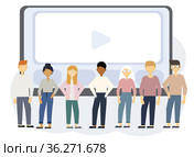 Online education illustration with laptop monitor and people. Стоковая иллюстрация, иллюстратор Allika / Фотобанк Лори