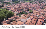Aerial view of commune Millas in Pyrenees-Orientales, southern France. Стоковое видео, видеограф Яков Филимонов / Фотобанк Лори