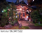 Small local shrine in Shibuya at night. Tokyo. Japan (2019 год). Редакционное фото, фотограф Сергей Пристяжнюк (Serg Zastavkin) / Фотобанк Лори