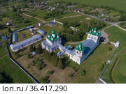 Над храмами Николо-Вяжищского монастыря  июньским днем. Вяжищи, Новгородская область, Россия (2021 год). Стоковое фото, фотограф Виктор Карасев / Фотобанк Лори