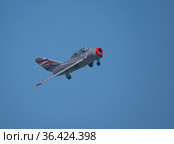 Moscow Russia Zhukovsky Airfield 31 August 2019: Demonstration of the Russian MiG-15 Bis 1120 (Fagot) the international aerospace salon MAKS-2019. Редакционное фото, фотограф Фотограф / Фотобанк Лори