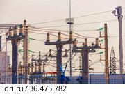 part of high-voltage substation with switches and disconnectors. Стоковое фото, фотограф Акиньшин Владимир / Фотобанк Лори