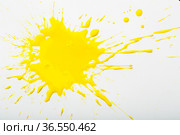 Yellow paint spots on paper, colorfull artistic image on white background. Стоковое фото, фотограф Яков Филимонов / Фотобанк Лори