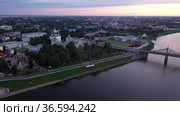 City of Tver. Aerial view of the Volga river embankment. Russia. Стоковое видео, видеограф Яков Филимонов / Фотобанк Лори