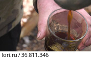 Берёзовый или кленовый сироп. Наливание сиропа. Birch or maple syrup. Pouring syrup. Стоковое видео, видеограф Евгений Романов / Фотобанк Лори
