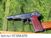 Russia, Samara, June 2019: Stechkin's automatic pistol is one of the legendary examples of Russian weapons business. Редакционное фото, фотограф Акиньшин Владимир / Фотобанк Лори