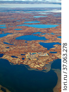 Air photo of Rig for drilling gas in Yamal tundra, West Siberia. Стоковое фото, фотограф Владимир Мельников / Фотобанк Лори