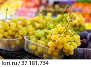 Bunches of kish-mish grapes in the store. Стоковое фото, фотограф Яков Филимонов / Фотобанк Лори