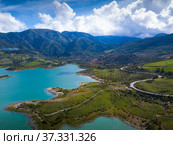 Panoramic view over Embalse de Zahara inland lake, Andalusia, Стоковое фото, фотограф Яков Филимонов / Фотобанк Лори