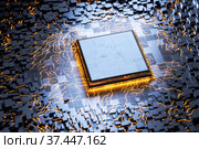 Microchips on a circuit board. CPU. Firmware for microcontrollers. Microchip concept. 3d render. Стоковая иллюстрация, иллюстратор Alexander / Фотобанк Лори
